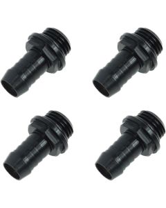 Alphacool HF G1/4" to 10mm ID Fatboy Barb Fitting for Soft Tubing, Deep Black, 4-Pack